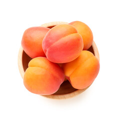 Bowl with ripe apricots isolated on white background