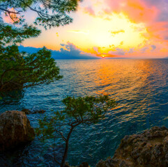Fototapeta na wymiar amazing summer view, scenic croatian coast, famous Brela resort, Makarska riviera, Dalmatia, Croatia, Europe...exclusive - this image is sold only on Adobe stock 