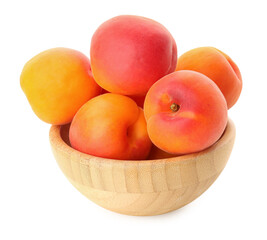 Naklejka na ściany i meble Bowl with ripe apricots isolated on white background