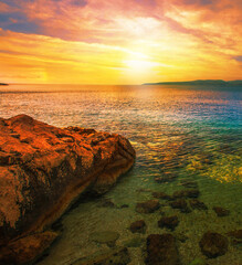 amazing summer view, scenic croatian coast, famous Brela resort, Makarska riviera, Dalmatia,...