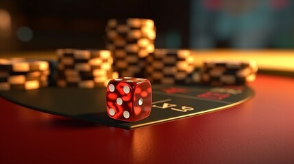 Illustration of a casino table with dices and playing cards. Poker symbol