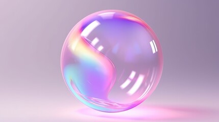 Illustration of pastel creative soap bubble concept close up. Transparent balloon, rainbow effects, brilliant sheen