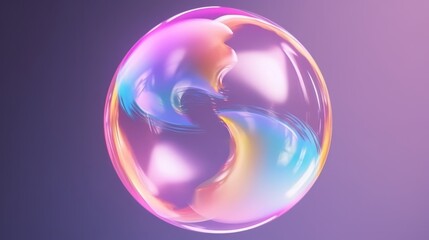 Illustration of pastel creative soap bubble concept close up. Transparent balloon, rainbow effects, brilliant sheen