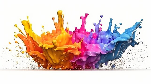 Exploding liquid paint in rainbow colors with splashes illustration