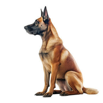 Belgian Malinois Dog Sitting Profile, generative ai, Isolated on White and PNG Transparent Background