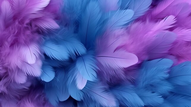 Soft and fluffy background with blue and purple feathers