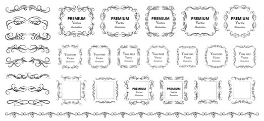 Calligraphic design elements . Decorative swirls or scrolls, vintage frames , flourishes, labels and dividers. Retro vector illustration