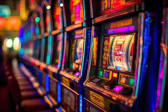 A Close-Up View of a Vibrant Slot Machine. Generative AI