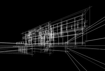 architectural sketch of a house 3d rendering