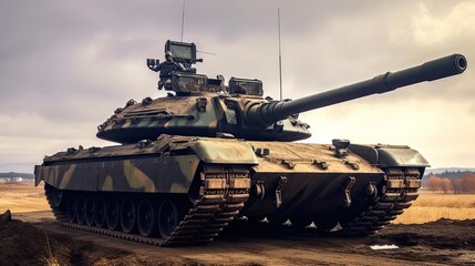 Tank on the beach. AI generated art illustration.