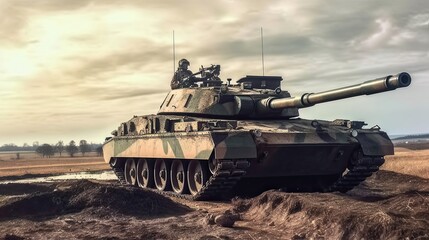 Tank on the beach. AI generated art illustration.