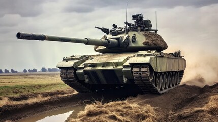 Tank on the beach. AI generated art illustration.