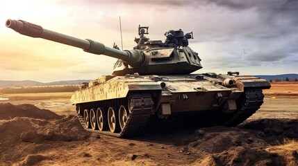 Tank on the beach. AI generated art illustration.