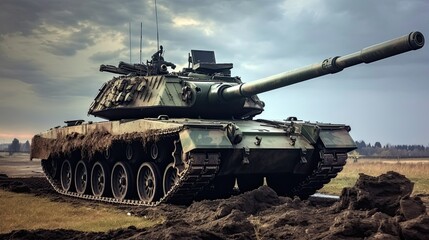 Tank on the beach. AI generated art illustration.