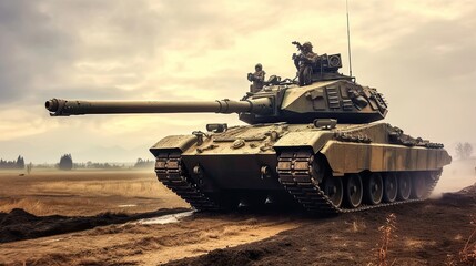 Tank on the beach. AI generated art illustration.