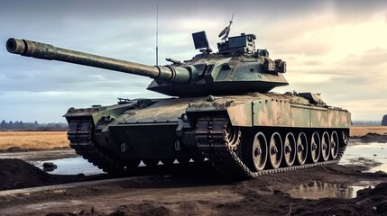 Tank on the beach. AI generated art illustration.