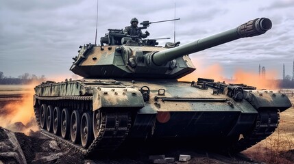 Tank on the beach. AI generated art illustration.