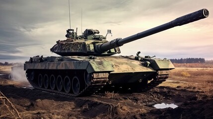 Tank on the beach. AI generated art illustration.