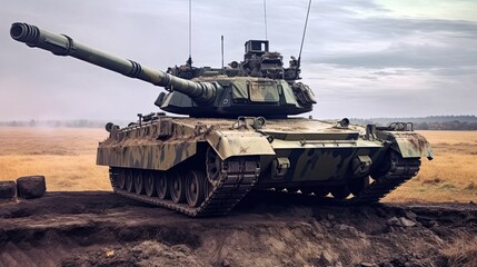 Tank on the beach. AI generated art illustration.
