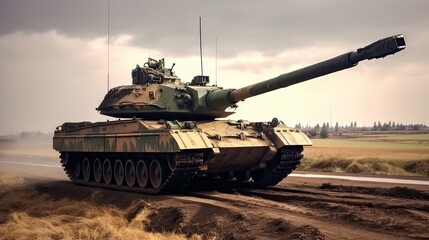 Tank on the beach. AI generated art illustration.