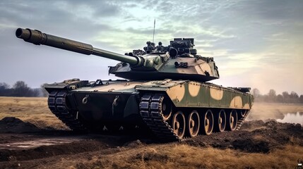 Tank on the beach. AI generated art illustration.