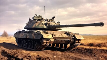 Tank on the beach. AI generated art illustration.