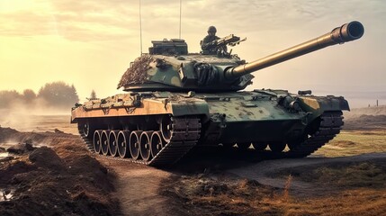 Tank on the beach. AI generated art illustration.