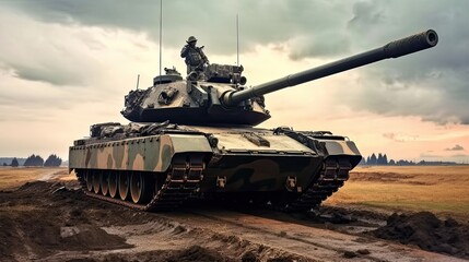 Tank on the beach. AI generated art illustration.