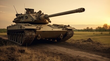 Tank on the beach. AI generated art illustration.