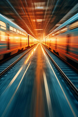 Fototapeta na wymiar Mesmerizing Train Photography, Motion blur, reflection, speed, cinematic. AI generative