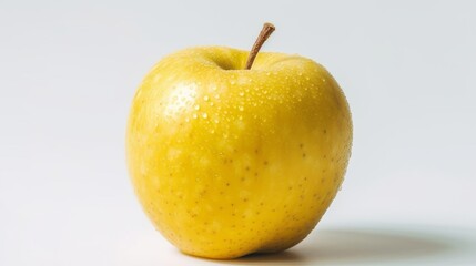 Yellow apple on white background. Created with Generative AI technology.