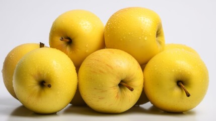 Yellow apples on white background. Created with Generative AI technology.