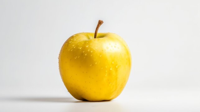 Yellow apple on white background. Created with Generative AI technology.