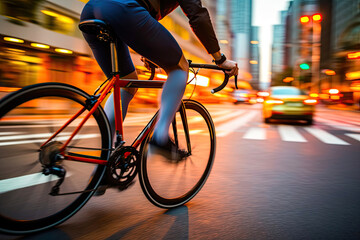 Fototapeta na wymiar Cyclist's Determination: Unleashing the Energy of the Streets. Generative AI