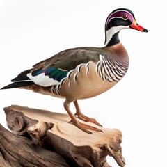 Wood Duck bird isolated on white background. Generative AI - obrazy, fototapety, plakaty
