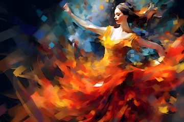 Poster Flamenco Spanish Dancers abstract art with vivid passionate colours, digital art © Carlos Montes