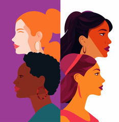 4 female faces Flat Vector AI illustration - Editorial style vector illustration.