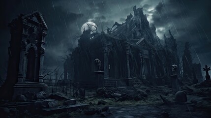 Obraz premium Gothic church in the night. AI generated art illustration.