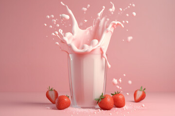 Strawberry Milkshake with Splash. Generative AI