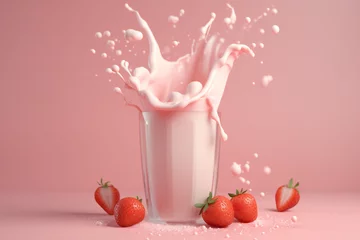 Küchenrückwand glas motiv Strawberry Milkshake with Splash. Generative AI © Dantaz