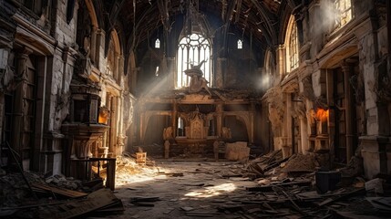 Interior of church of the holy sepulchre city. AI generated art illustration.