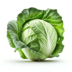 Fototapeta premium Extra fresh green cabbage isolated on white background in png format studio close up minimalist packshot mode. AI Generative image