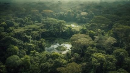 Fototapeta na wymiar Aerial view of the Amazon Rainforest. Generative AI