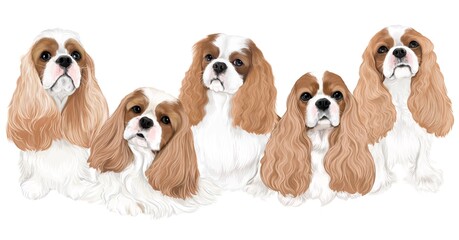 cavalier king charles spaniel illustration cute puppies 