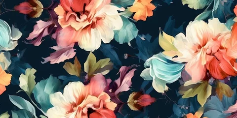 Fototapeten navy floral watercolor wallpaper with red flowers Generative AI © SKIMP Art