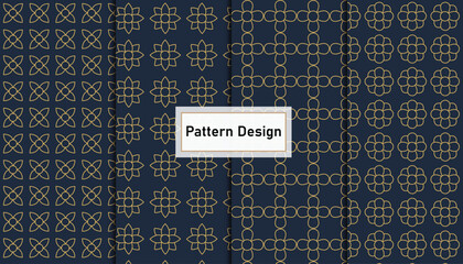 Set of seamless pattern design with geometric small flowers shape .