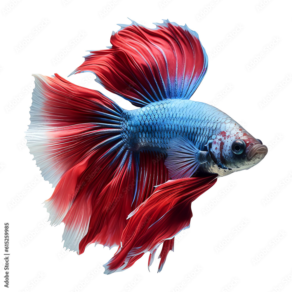 Wall mural Red and blue betta fish isolated - Generative AI - Wall murals