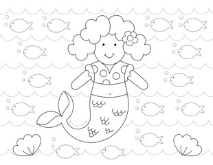 easy mermaid coloring page. you can print it on 8.5x11 inch paper