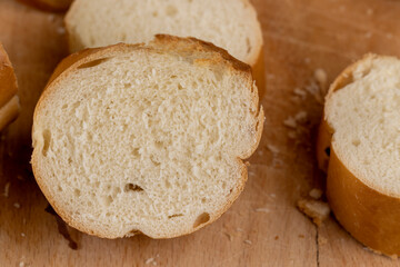 soft fresh long french bread in the kitchen