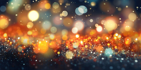 Fototapeta na wymiar beautiful bokeh texture background with sparkling in gold and green against black background